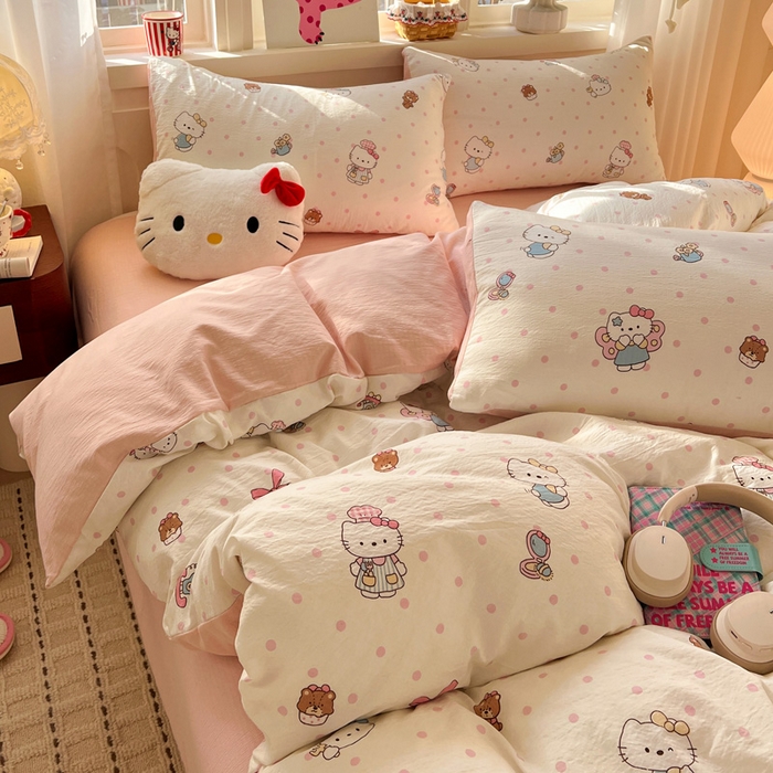 91家纺网 家纺一手货源 找家纺 水木坊 2026春夏新款云感双层纱可爱系列四件套糕冷kt