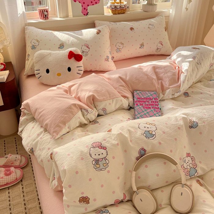 91家纺网 家纺一手货源 找家纺 水木坊 2026春夏新款云感双层纱可爱系列四件套糕冷kt