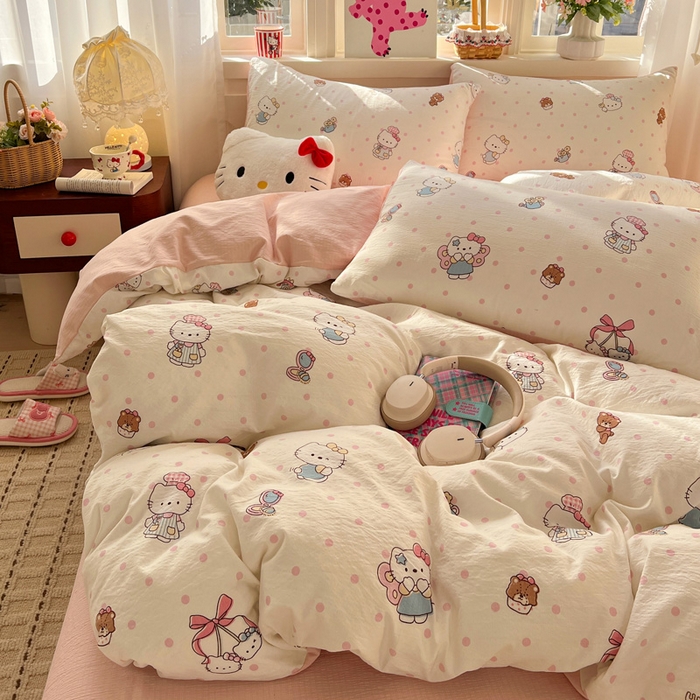 91家纺网 家纺一手货源 找家纺 水木坊 2026春夏新款云感双层纱可爱系列四件套糕冷kt