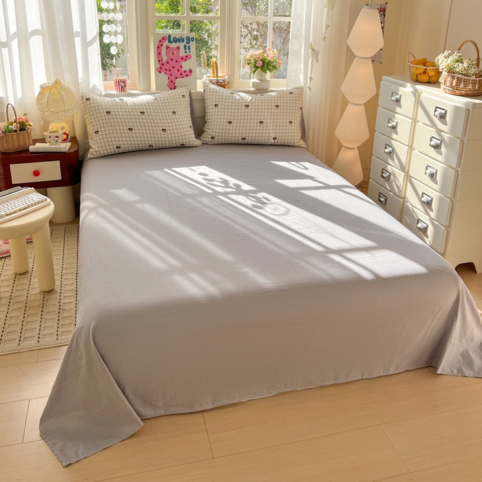 91家纺网 家纺一手货源 找家纺 水木坊 2026春夏新款云感双层纱可爱系列四件套格子熊