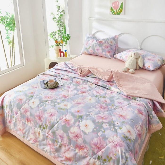 91家纺网 家纺一手货源 找家纺 黛妮雅 2026新款全棉夏被四件套单件夏被单双人空调被学生夏凉被 美伊娜