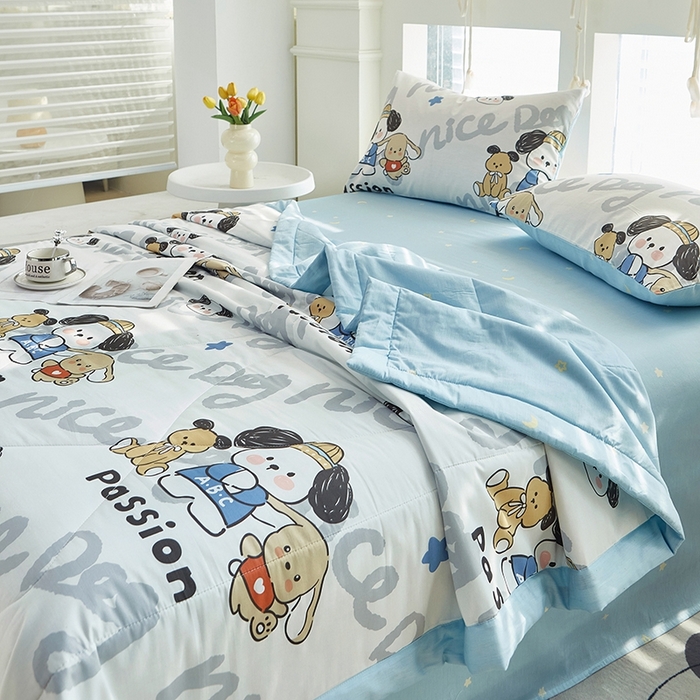 91家纺网 家纺一手货源 找家纺 黛妮雅 2026新款全棉夏被四件套单件夏被单双人空调被学生夏凉被 萌酷狗