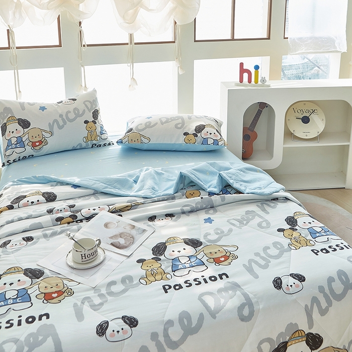 91家纺网 家纺一手货源 找家纺 黛妮雅 2026新款全棉夏被四件套单件夏被单双人空调被学生夏凉被 萌酷狗