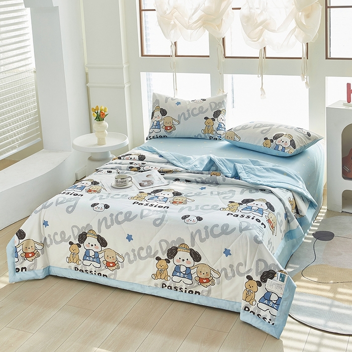 91家纺网 家纺一手货源 找家纺 黛妮雅 2026新款全棉夏被四件套单件夏被单双人空调被学生夏凉被 萌酷狗