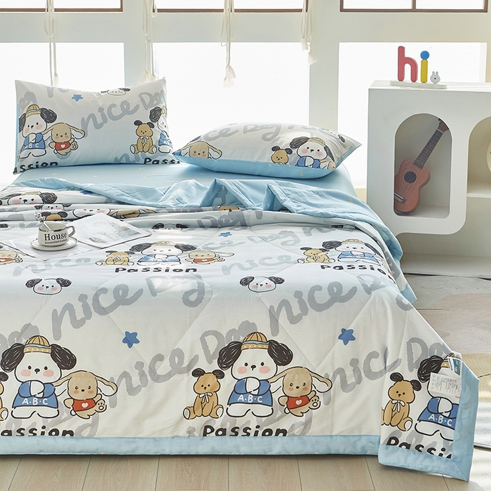 91家纺网 家纺一手货源 找家纺 黛妮雅 2026新款全棉夏被四件套单件夏被单双人空调被学生夏凉被 萌酷狗