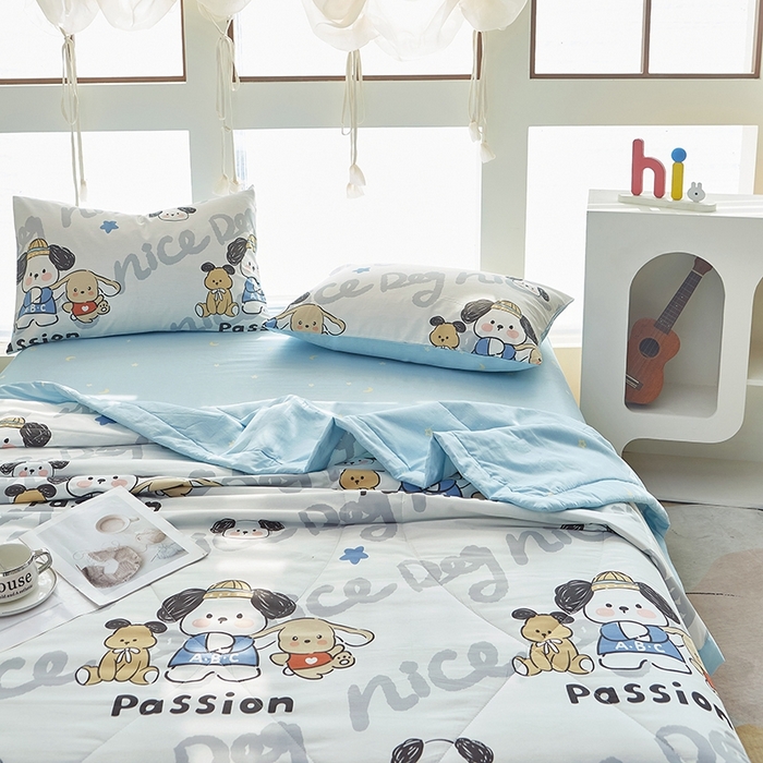 91家纺网 家纺一手货源 找家纺 黛妮雅 2026新款全棉夏被四件套单件夏被单双人空调被学生夏凉被 萌酷狗