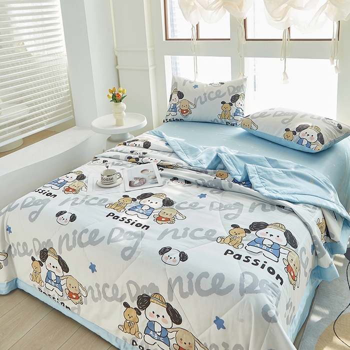 91家纺网 家纺一手货源 找家纺 黛妮雅 2026新款全棉夏被四件套单件夏被单双人空调被学生夏凉被 萌酷狗