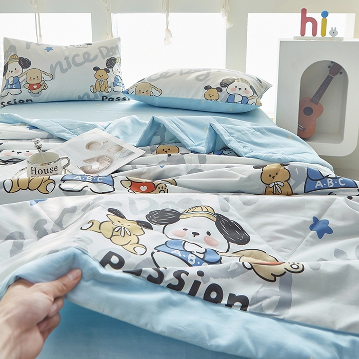 91家纺网 家纺一手货源 找家纺 黛妮雅 2026新款全棉夏被四件套单件夏被单双人空调被学生夏凉被 萌酷狗