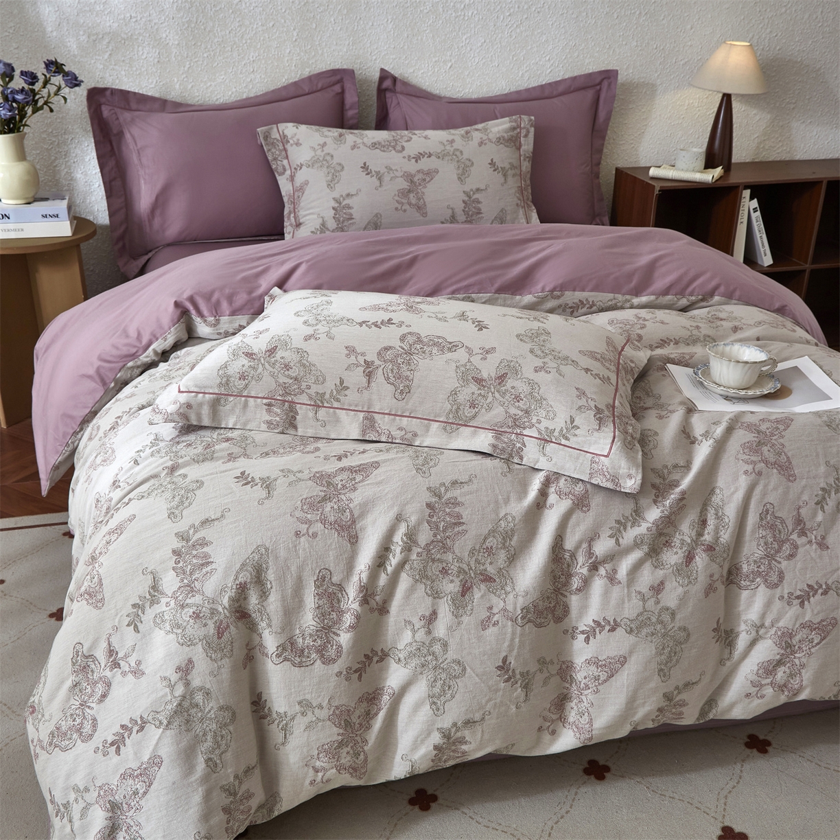 91家纺网 家纺一手货源 找家纺 曼秀琳家纺 2026新款全棉纯棉色织大提花四件套 柏林少女-灰绿