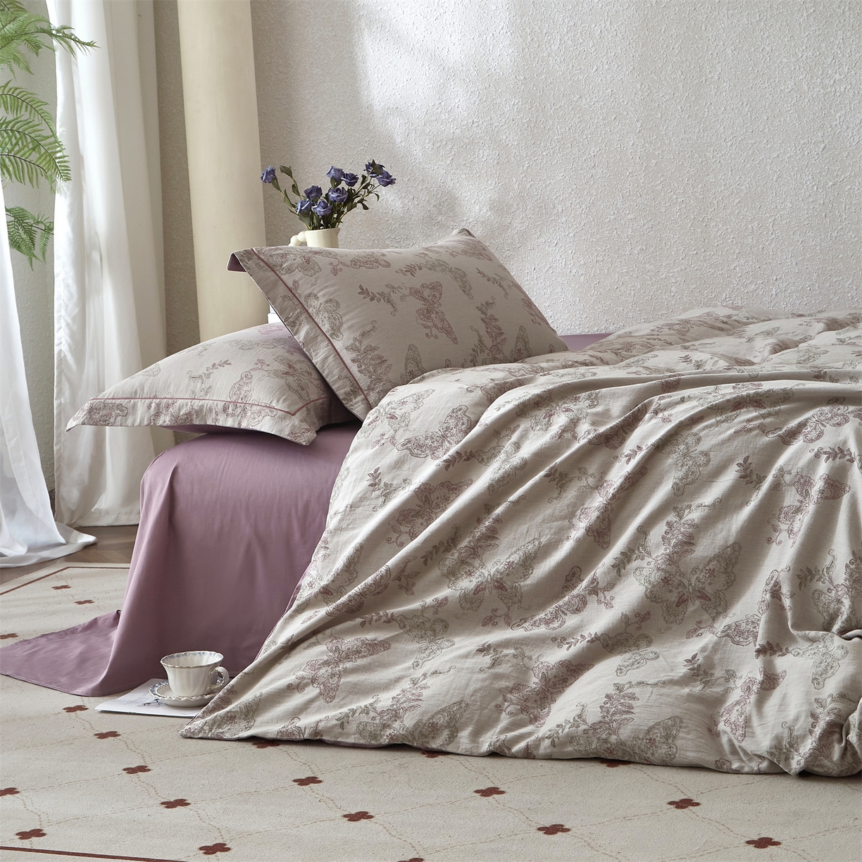 91家纺网 家纺一手货源 找家纺 曼秀琳家纺 2026新款全棉纯棉色织大提花四件套 柏林少女-灰绿