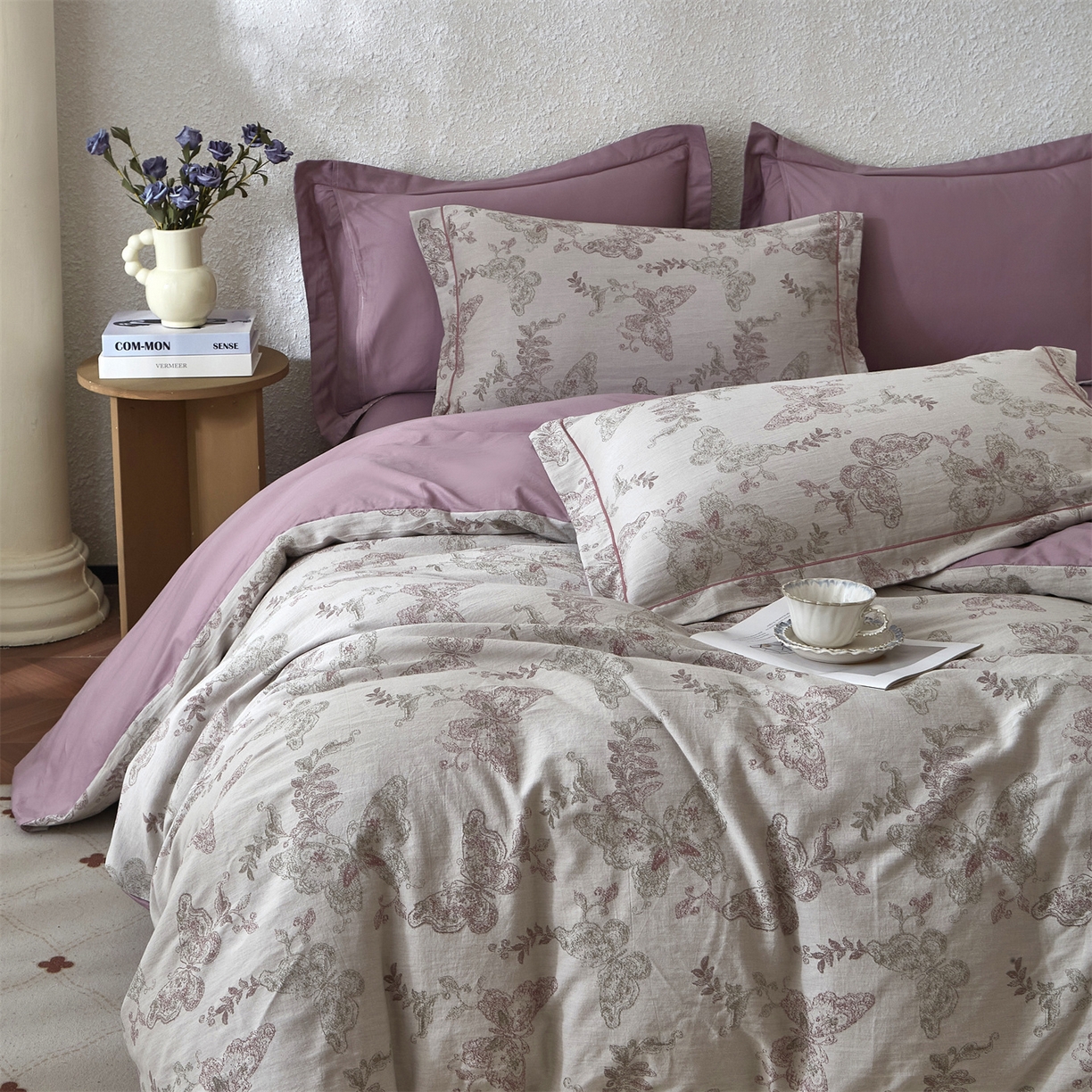 91家纺网 家纺一手货源 找家纺 曼秀琳家纺 2026新款全棉纯棉色织大提花四件套 柏林少女-灰绿