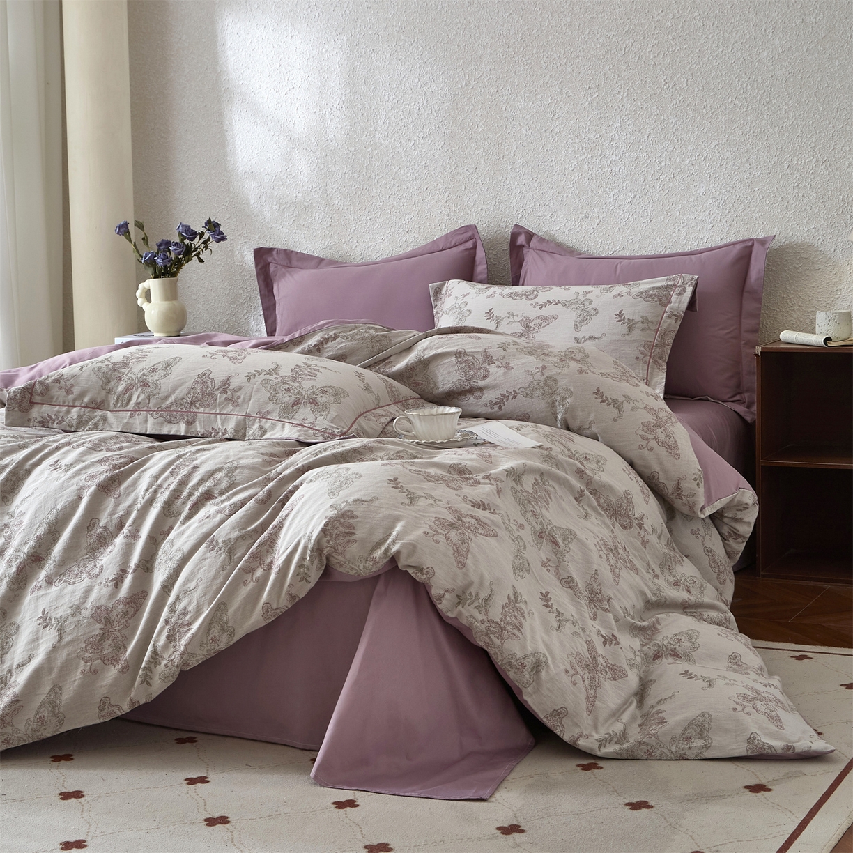 91家纺网 家纺一手货源 找家纺 曼秀琳家纺 2026新款全棉纯棉色织大提花四件套 柏林少女-灰绿