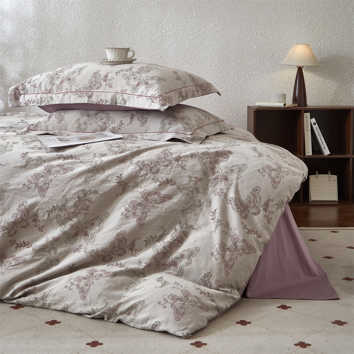 91家纺网 家纺一手货源 找家纺 曼秀琳家纺 2026新款全棉纯棉色织大提花四件套 柏林少女-灰绿