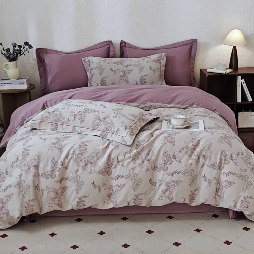 91家纺网 家纺一手货源 找家纺 曼秀琳家纺 2026新款全棉纯棉色织大提花四件套 柏林少女-灰绿