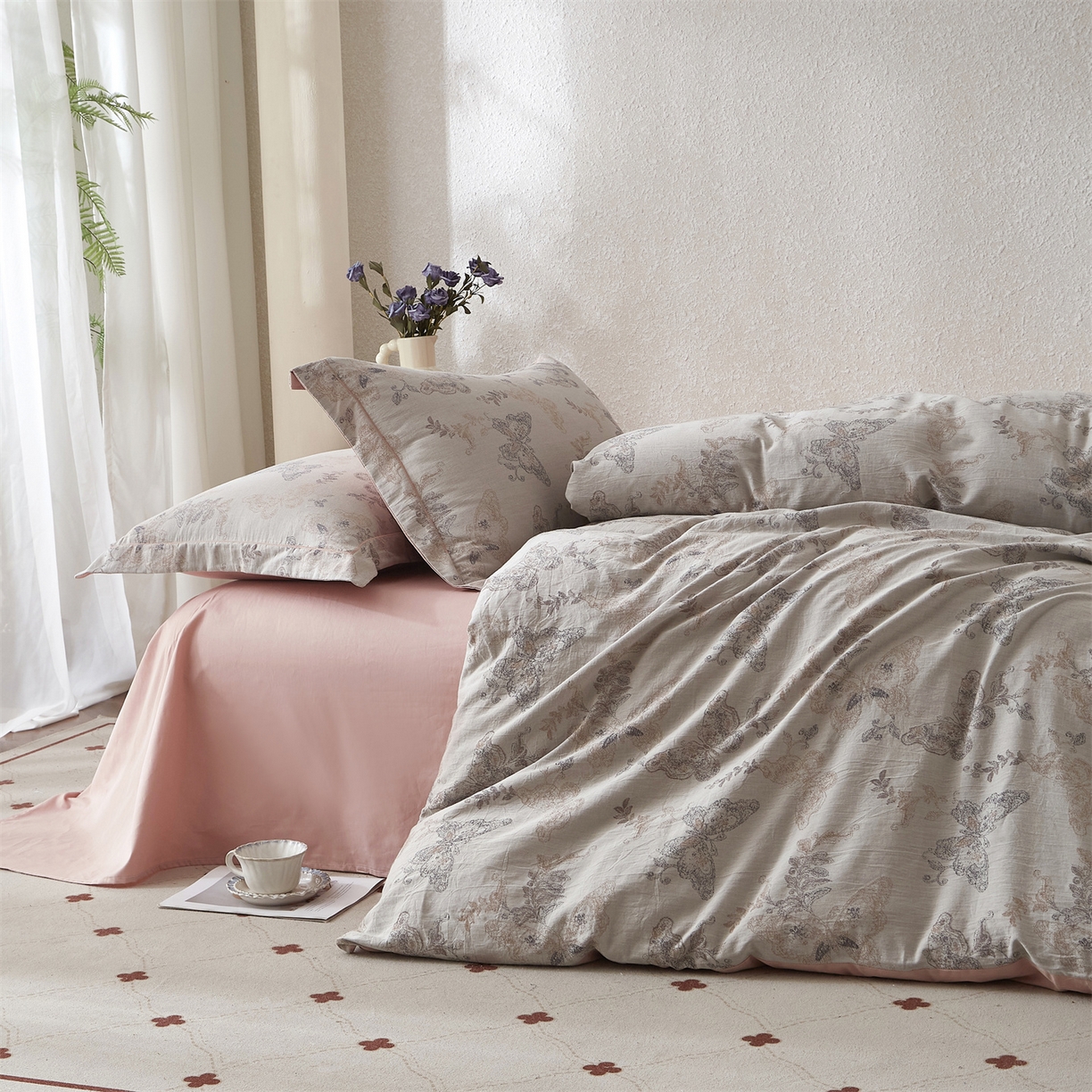 91家纺网 家纺一手货源 找家纺 曼秀琳家纺 2026新款全棉纯棉色织大提花四件套 柏林少女-肉粉