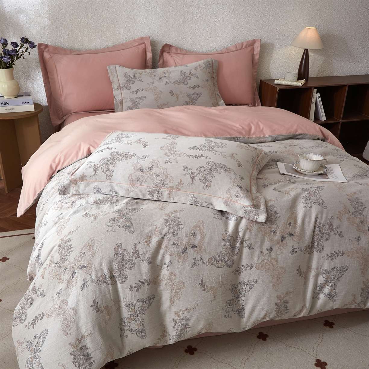 91家纺网 家纺一手货源 找家纺 曼秀琳家纺 2026新款全棉纯棉色织大提花四件套 柏林少女-肉粉