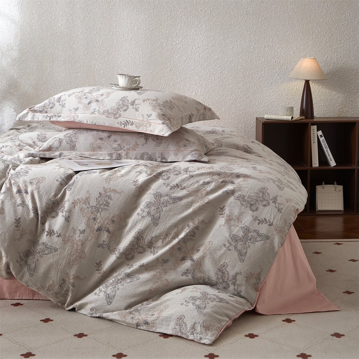 91家纺网 家纺一手货源 找家纺 曼秀琳家纺 2026新款全棉纯棉色织大提花四件套 柏林少女-肉粉