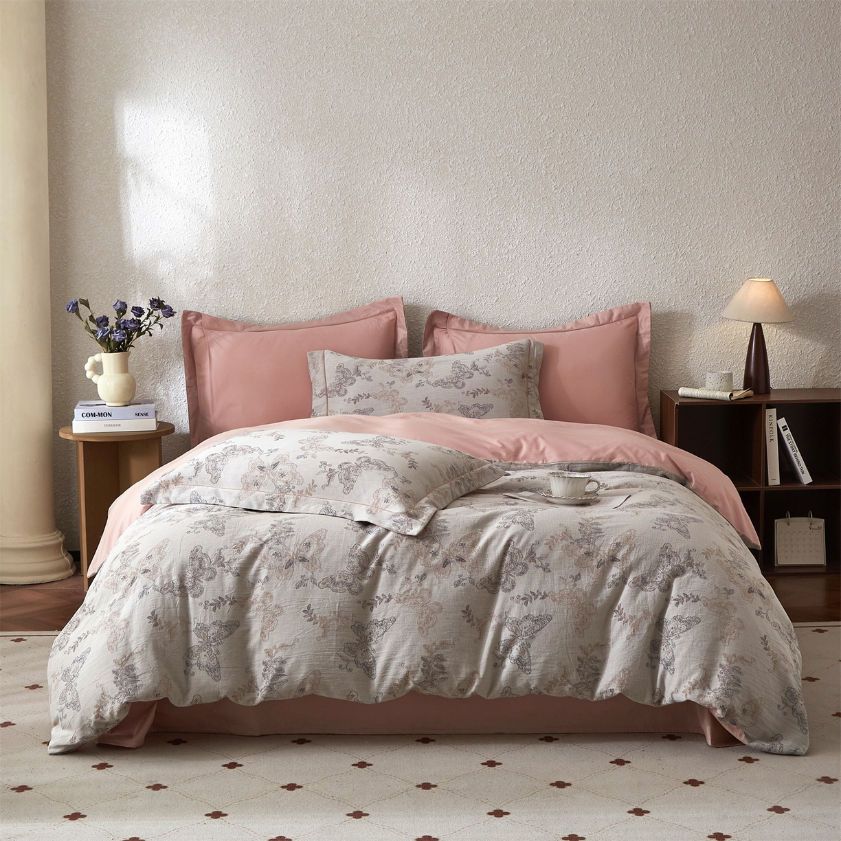 91家纺网 家纺一手货源 找家纺 曼秀琳家纺 2026新款全棉纯棉色织大提花四件套 柏林少女-肉粉