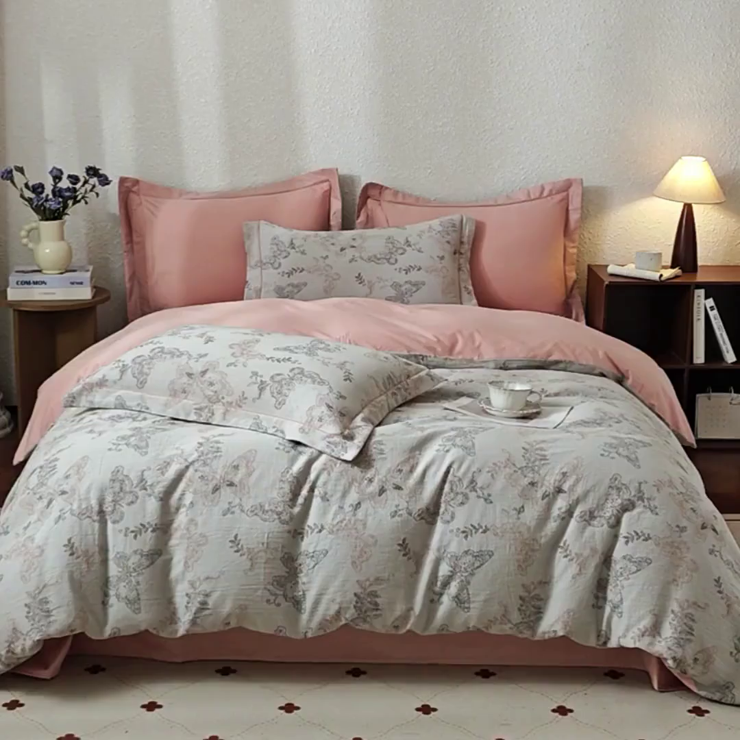 91家纺网 家纺一手货源 找家纺 曼秀琳家纺 2026新款全棉纯棉色织大提花四件套 柏林少女-肉粉