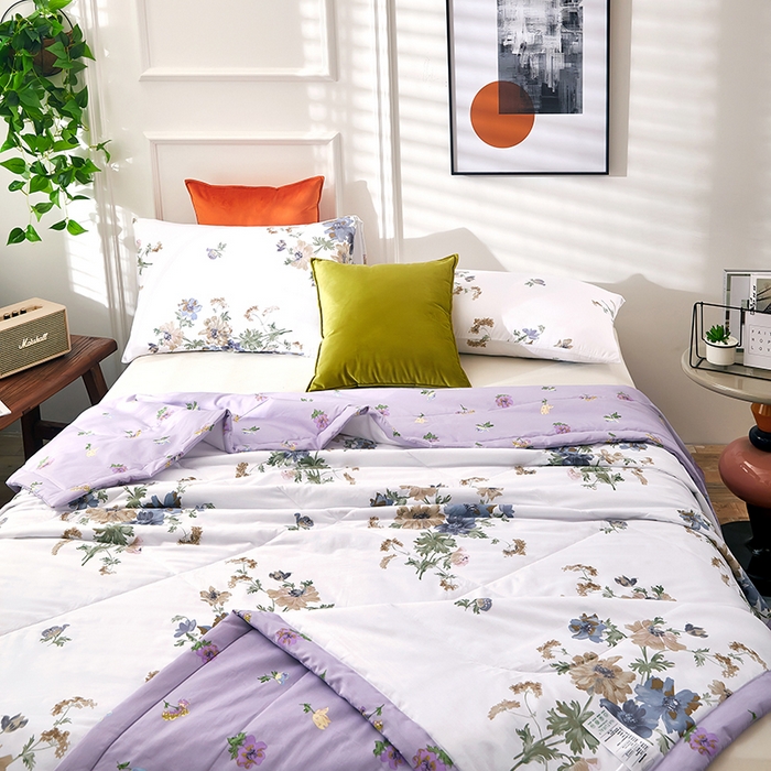 91家纺网 家纺一手货源 找家纺 黛妮雅 2026新款全棉夏被四件套单件夏被单双人空调被学生夏凉被 陌上花开-紫