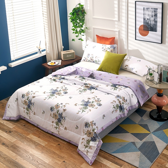 91家纺网 家纺一手货源 找家纺 黛妮雅 2026新款全棉夏被四件套单件夏被单双人空调被学生夏凉被 陌上花开-紫