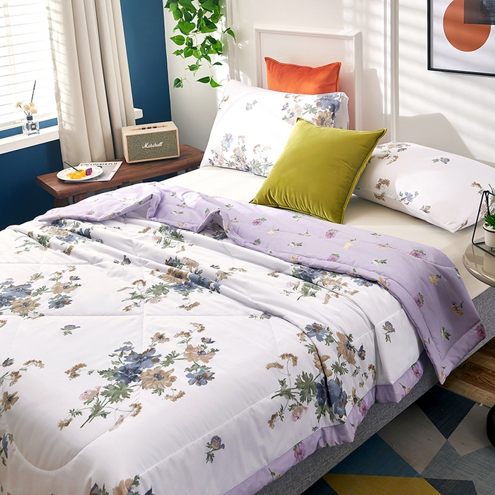 91家纺网 家纺一手货源 找家纺 黛妮雅 2026新款全棉夏被四件套单件夏被单双人空调被学生夏凉被 陌上花开-紫