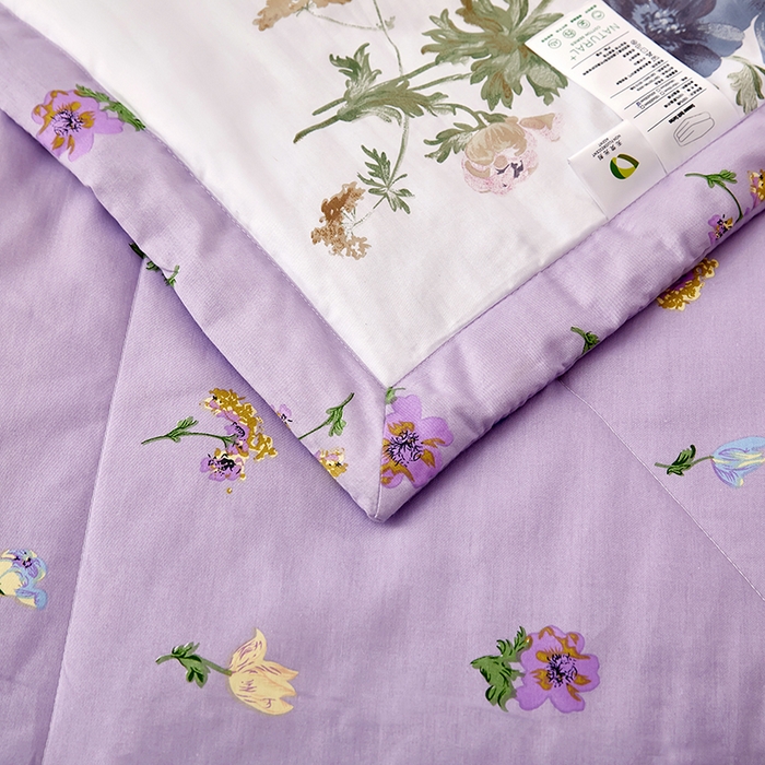 91家纺网 家纺一手货源 找家纺 黛妮雅 2026新款全棉夏被四件套单件夏被单双人空调被学生夏凉被 陌上花开-紫