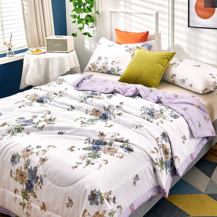 91家纺网 家纺一手货源 找家纺 黛妮雅 2026新款全棉夏被四件套单件夏被单双人空调被学生夏凉被 陌上花开-紫