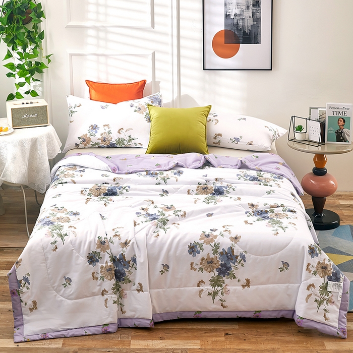 91家纺网 家纺一手货源 找家纺 黛妮雅 2026新款全棉夏被四件套单件夏被单双人空调被学生夏凉被 陌上花开-紫