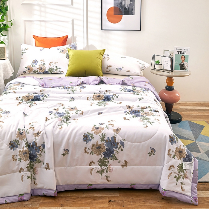 91家纺网 家纺一手货源 找家纺 黛妮雅 2026新款全棉夏被四件套单件夏被单双人空调被学生夏凉被 陌上花开-紫