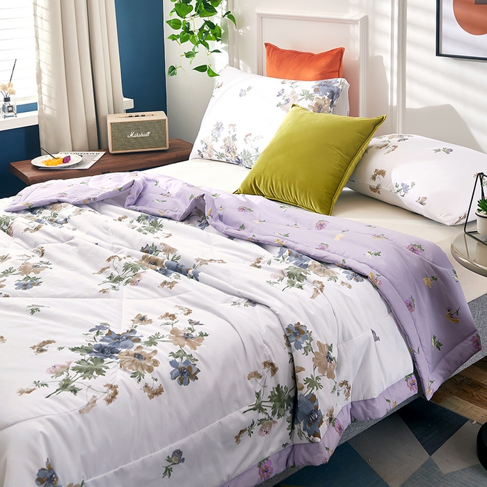 91家纺网 家纺一手货源 找家纺 黛妮雅 2026新款全棉夏被四件套单件夏被单双人空调被学生夏凉被 陌上花开-紫
