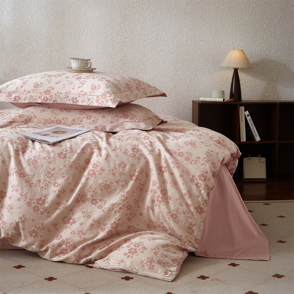 91家纺网 家纺一手货源 找家纺 曼秀琳家纺 2026新款全棉纯棉色织大提花四件套 花之梦-粉