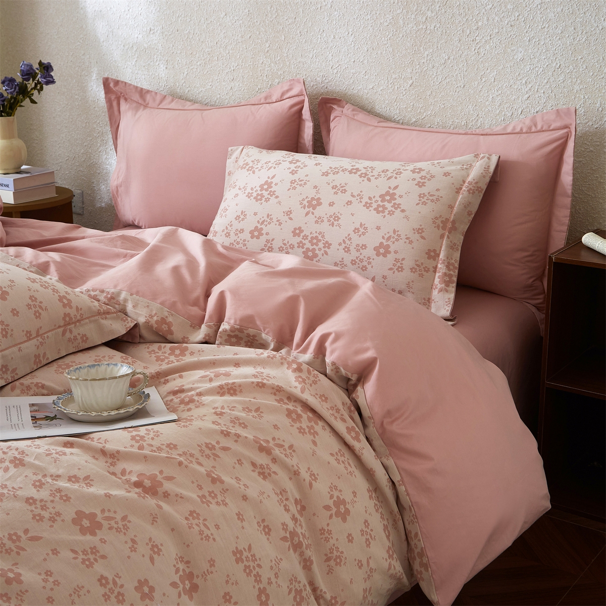 91家纺网 家纺一手货源 找家纺 曼秀琳家纺 2026新款全棉纯棉色织大提花四件套 花之梦-粉