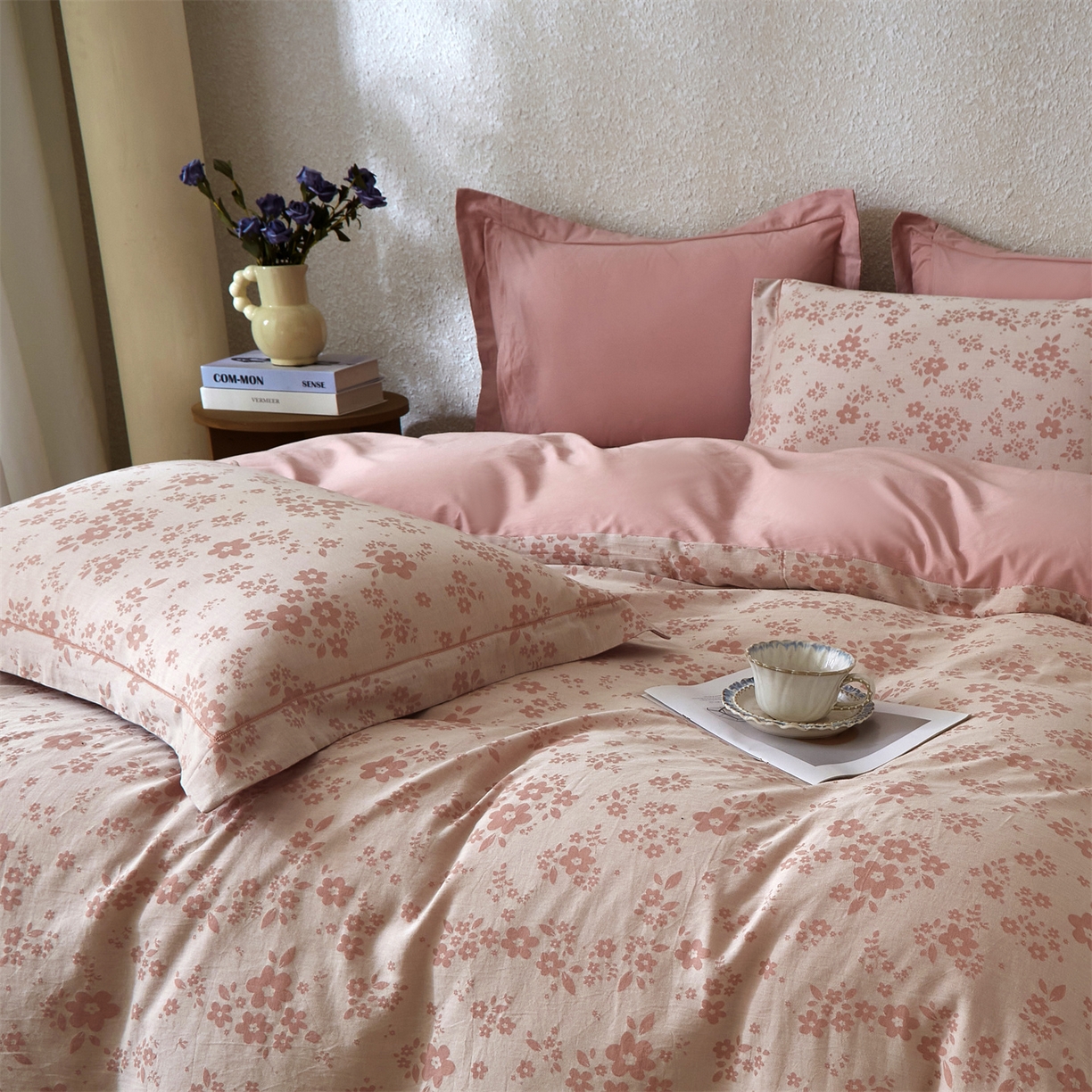 91家纺网 家纺一手货源 找家纺 曼秀琳家纺 2026新款全棉纯棉色织大提花四件套 花之梦-粉