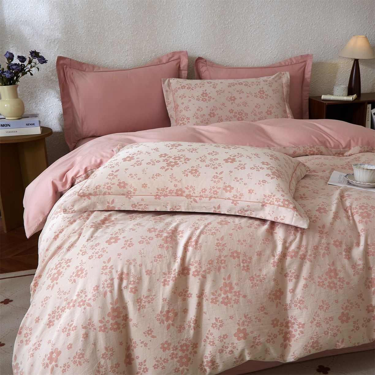 91家纺网 家纺一手货源 找家纺 曼秀琳家纺 2026新款全棉纯棉色织大提花四件套 花之梦-粉