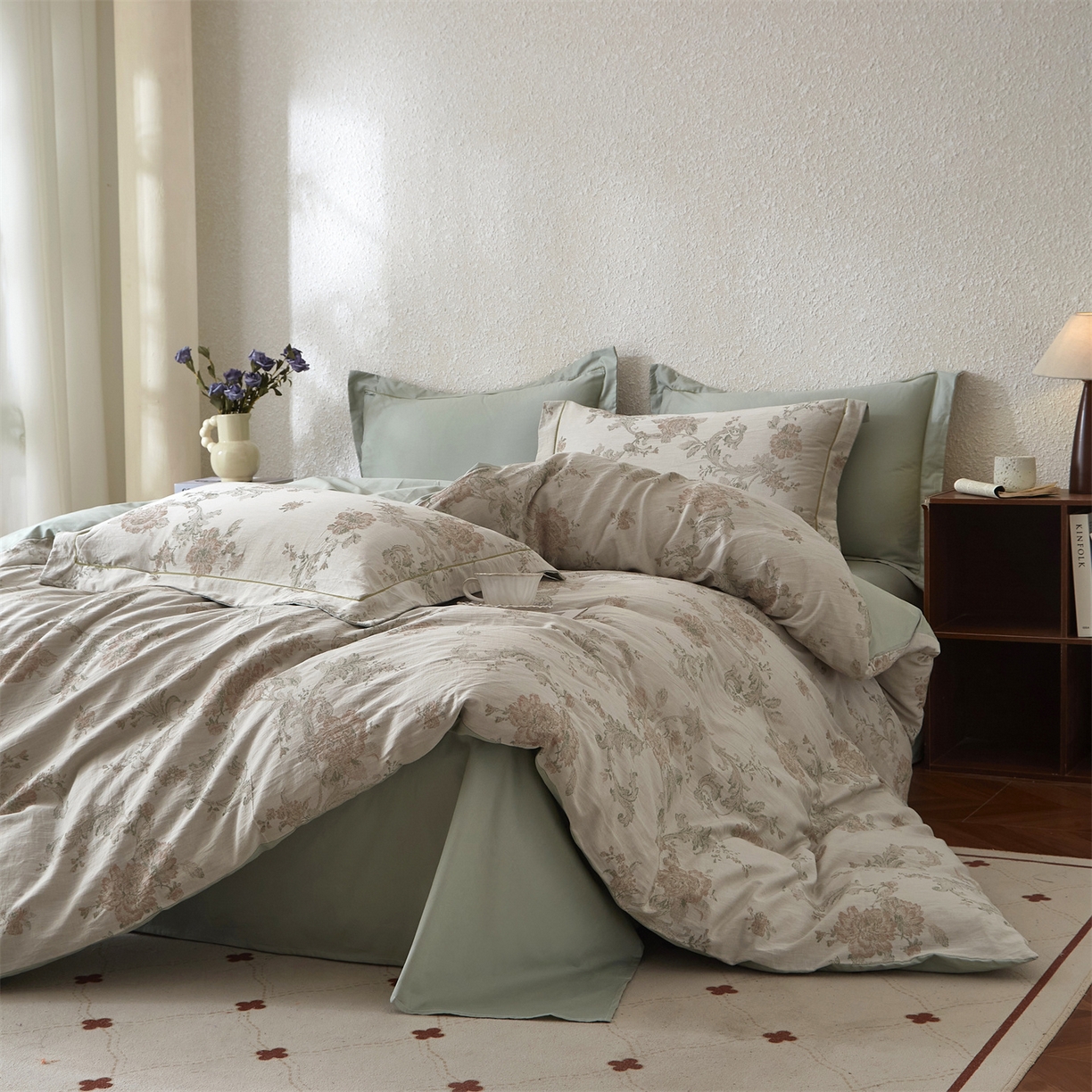 91家纺网 家纺一手货源 找家纺 曼秀琳家纺 2026新款全棉纯棉色织大提花四件套 简意-肉粉