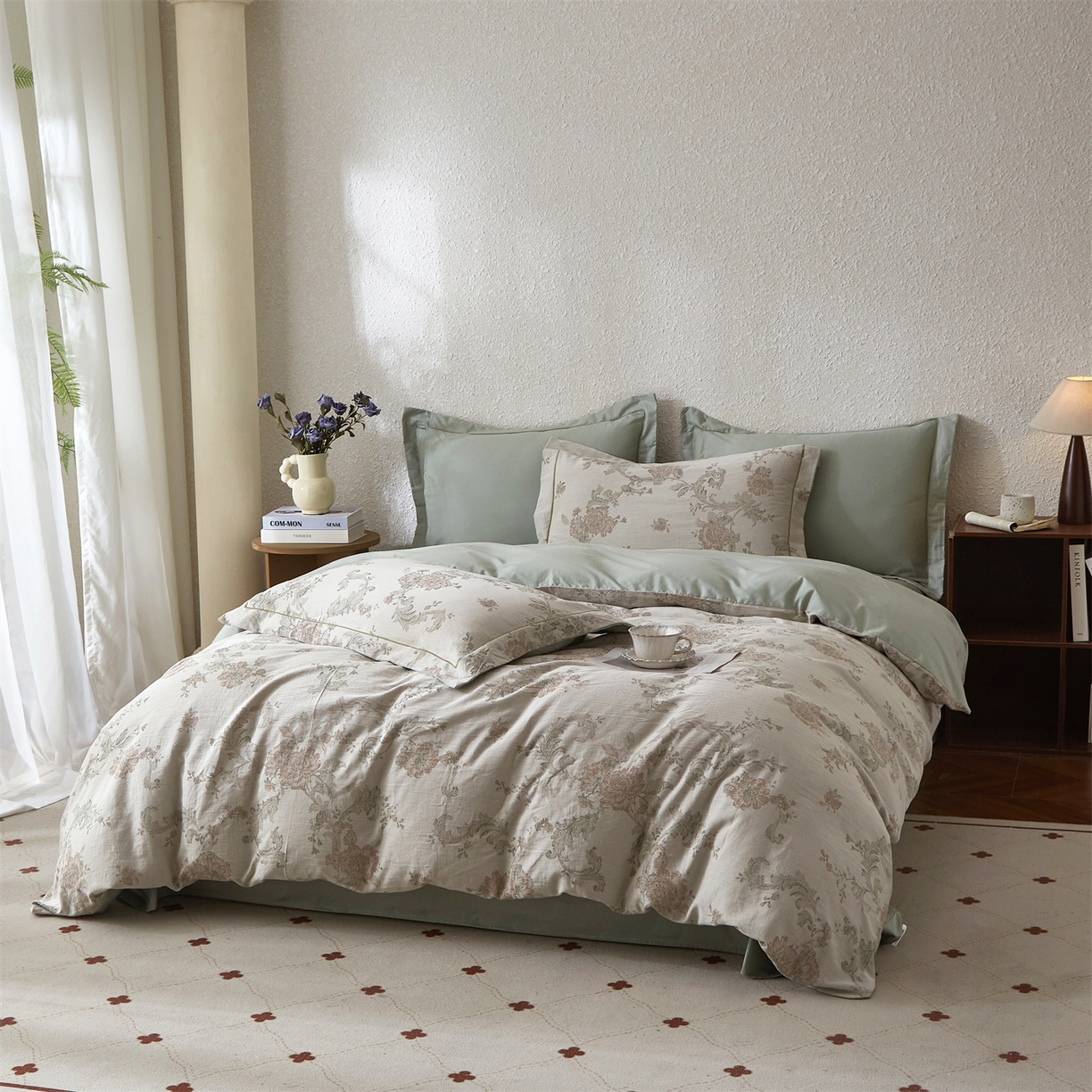 91家纺网 家纺一手货源 找家纺 曼秀琳家纺 2026新款全棉纯棉色织大提花四件套 简意-肉粉