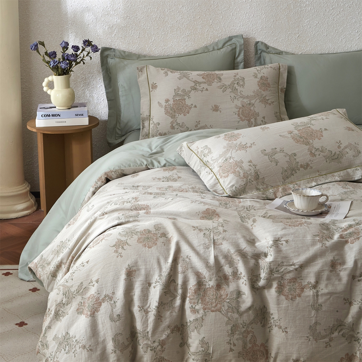 91家纺网 家纺一手货源 找家纺 曼秀琳家纺 2026新款全棉纯棉色织大提花四件套 简意-肉粉