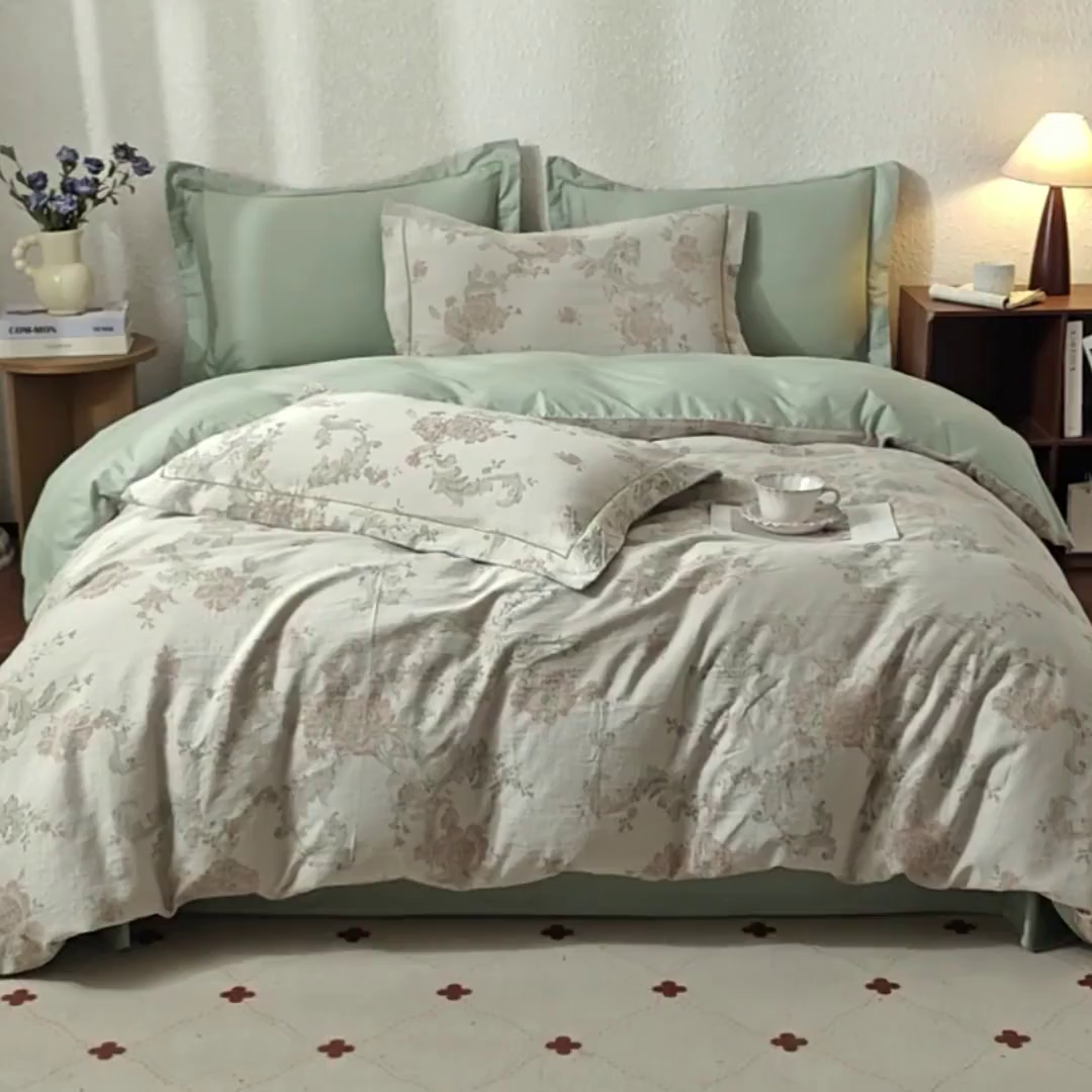 91家纺网 家纺一手货源 找家纺 曼秀琳家纺 2026新款全棉纯棉色织大提花四件套 简意-肉粉