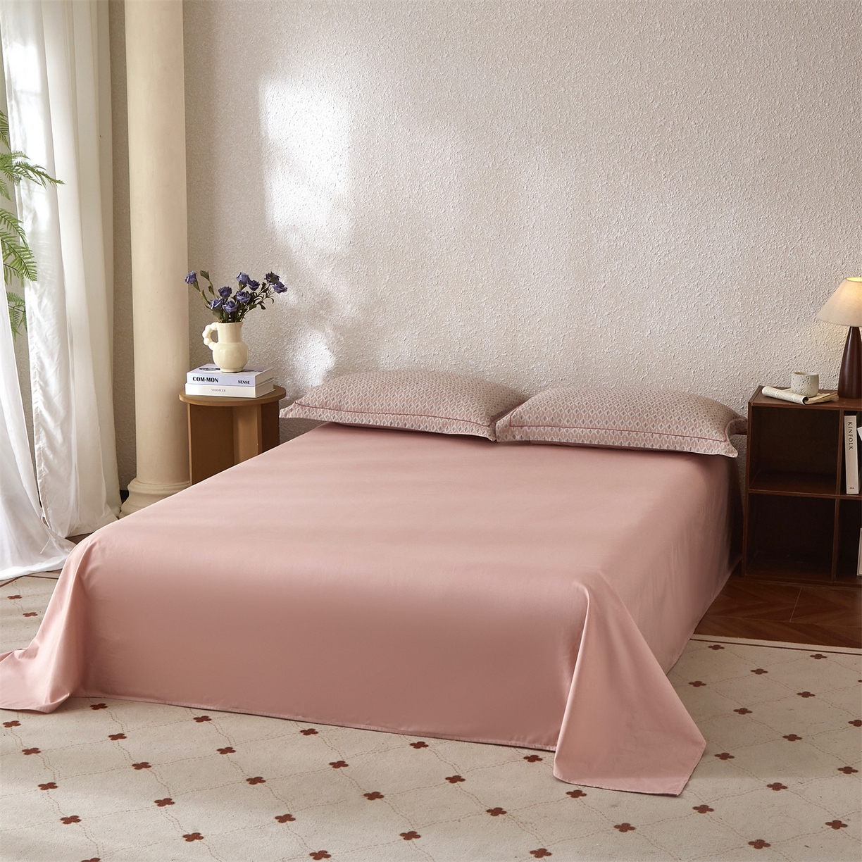 91家纺网 家纺一手货源 找家纺 曼秀琳家纺 2026新款全棉纯棉色织大提花四件套 克汀-粉灰