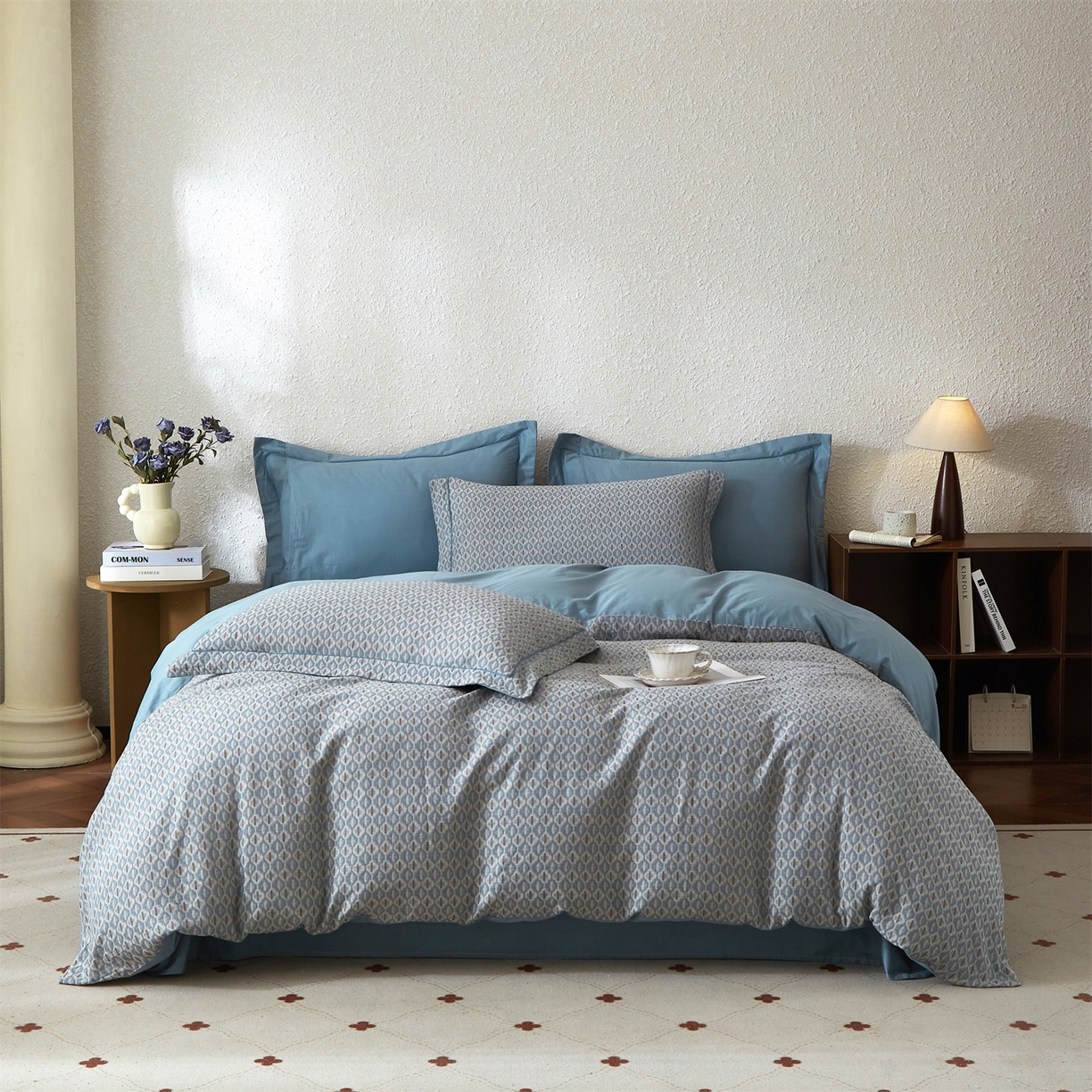 91家纺网 家纺一手货源 找家纺 曼秀琳家纺 2026新款全棉纯棉色织大提花四件套 克汀-兰咖