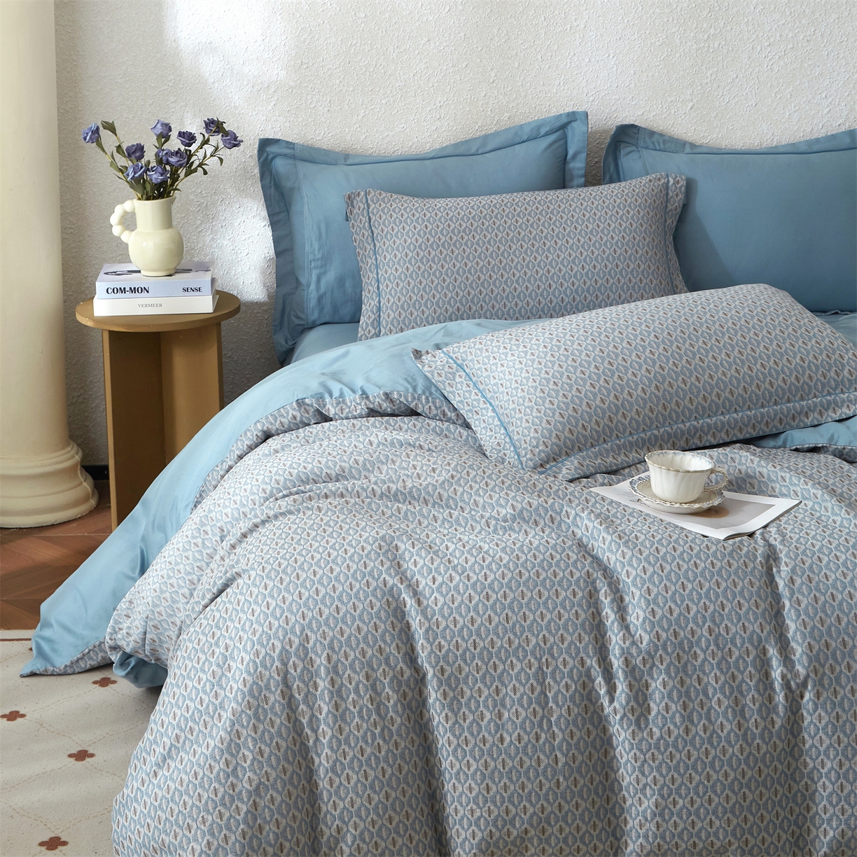 91家纺网 家纺一手货源 找家纺 曼秀琳家纺 2026新款全棉纯棉色织大提花四件套 克汀-兰咖