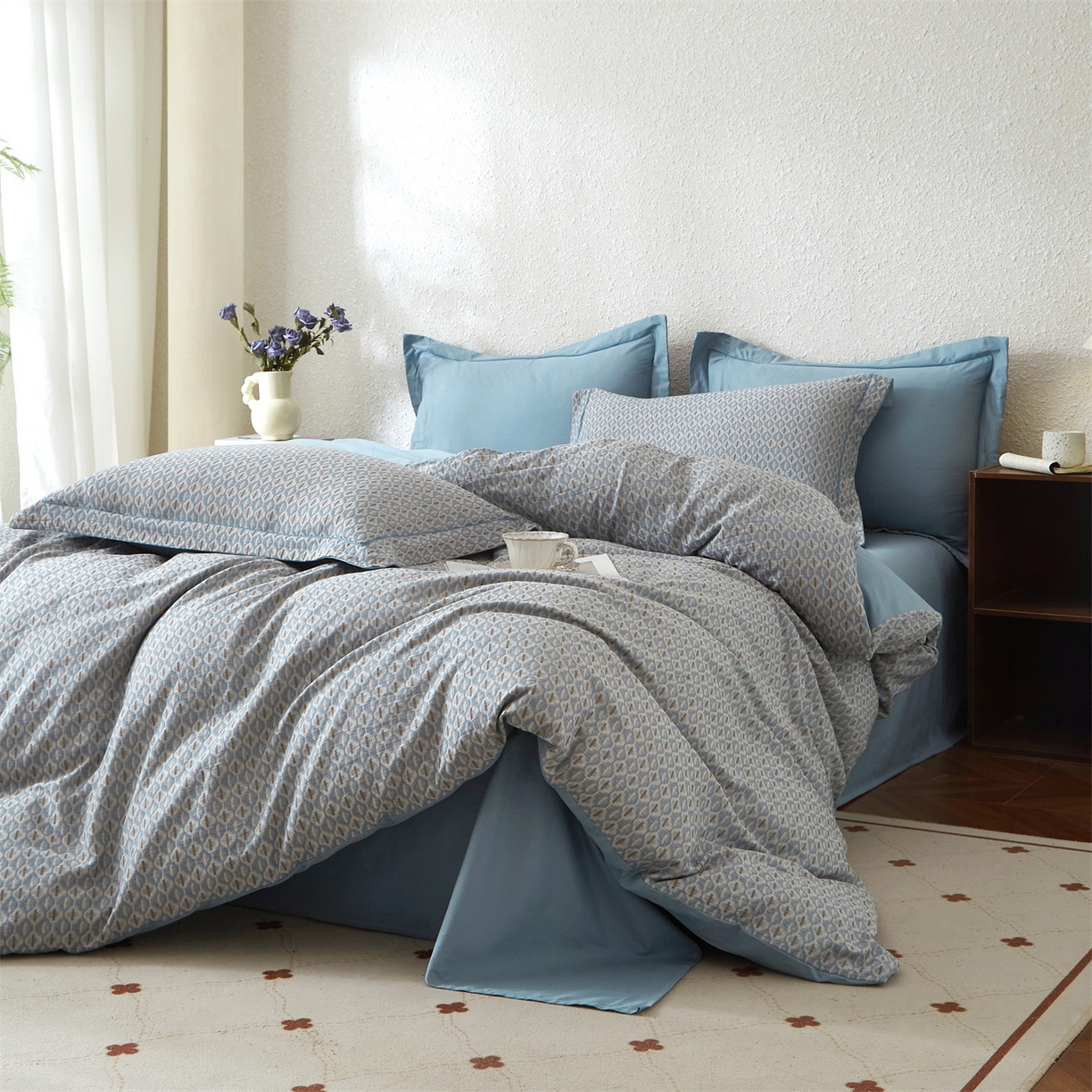 91家纺网 家纺一手货源 找家纺 曼秀琳家纺 2026新款全棉纯棉色织大提花四件套 克汀-兰咖