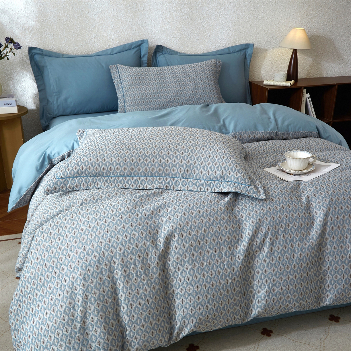 91家纺网 家纺一手货源 找家纺 曼秀琳家纺 2026新款全棉纯棉色织大提花四件套 克汀-兰咖