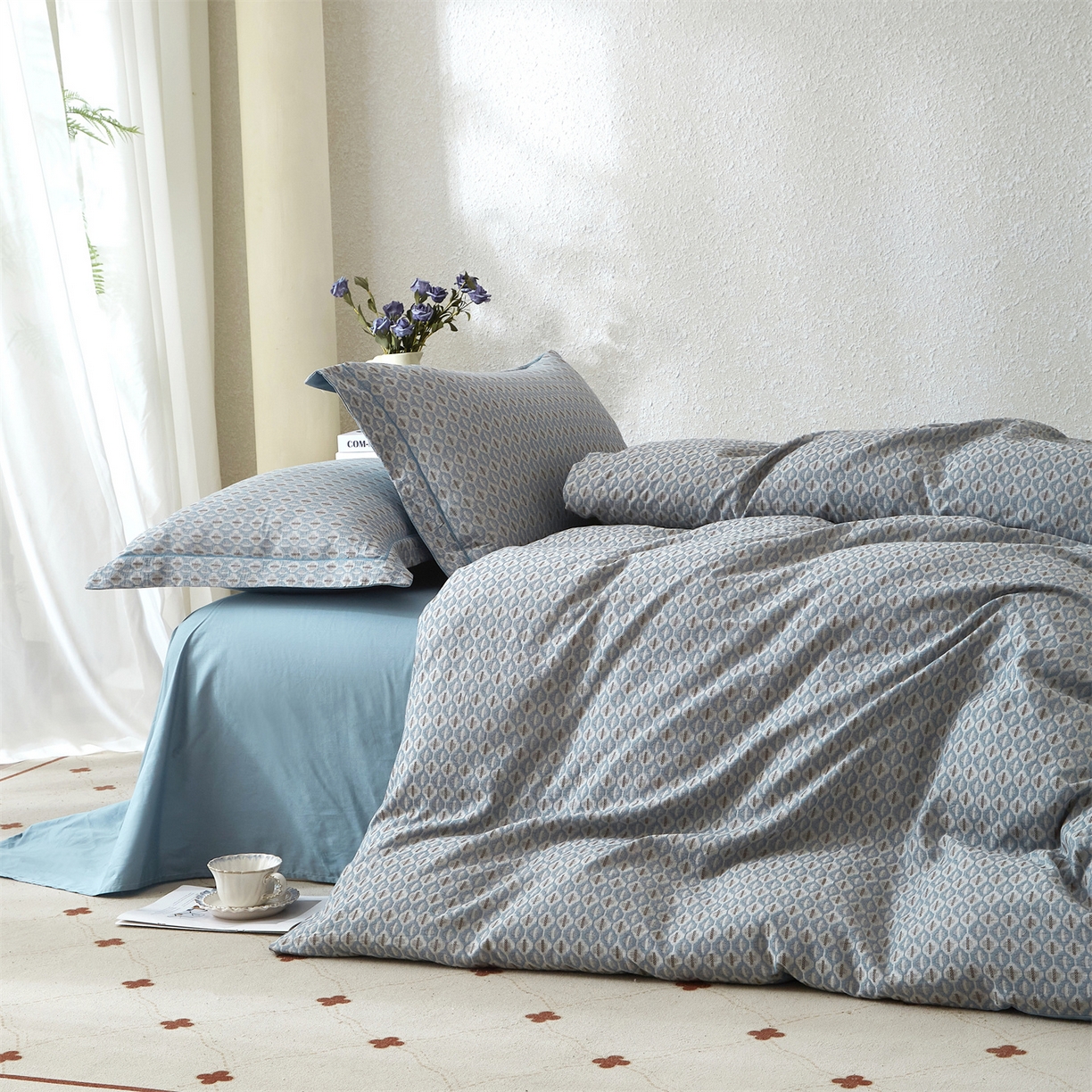 91家纺网 家纺一手货源 找家纺 曼秀琳家纺 2026新款全棉纯棉色织大提花四件套 克汀-兰咖