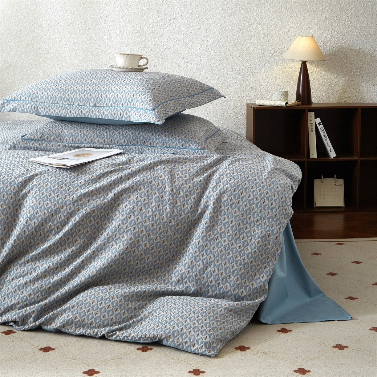 91家纺网 家纺一手货源 找家纺 曼秀琳家纺 2026新款全棉纯棉色织大提花四件套 克汀-兰咖