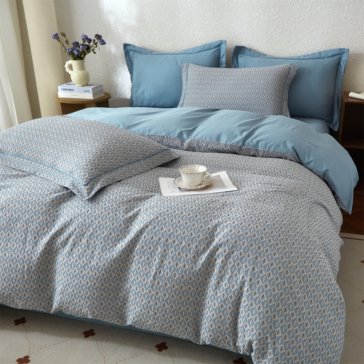 91家纺网 家纺一手货源 找家纺 曼秀琳家纺 2026新款全棉纯棉色织大提花四件套 克汀-兰咖