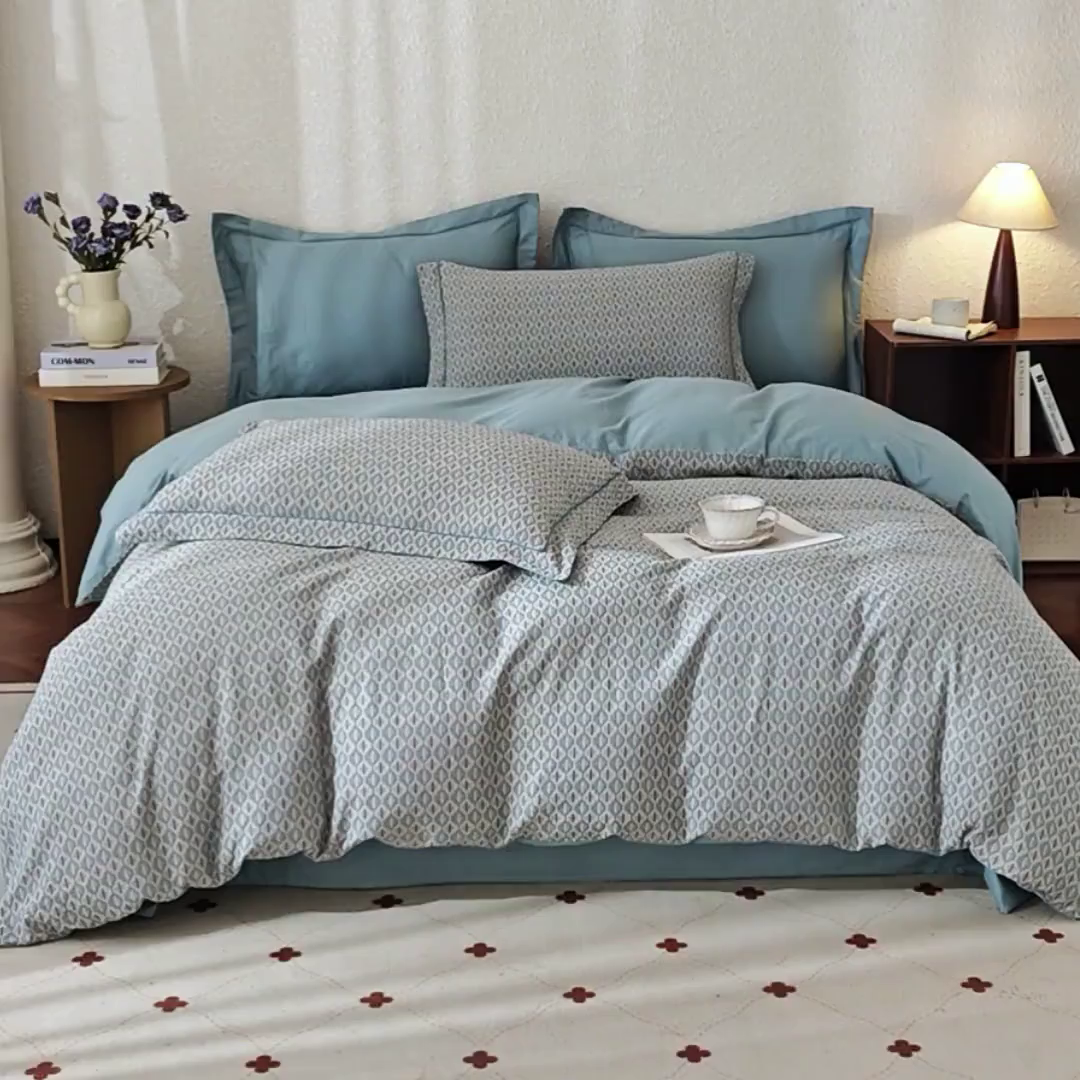 91家纺网 家纺一手货源 找家纺 曼秀琳家纺 2026新款全棉纯棉色织大提花四件套 克汀-兰咖