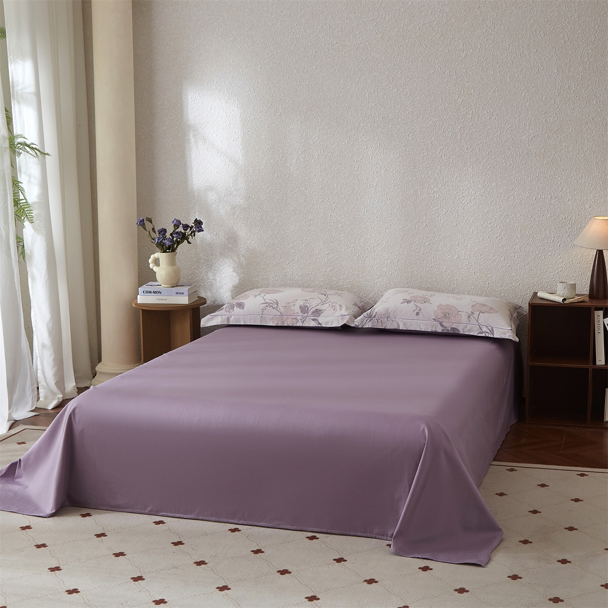 91家纺网 家纺一手货源 找家纺 曼秀琳家纺 2026新款全棉纯棉色织大提花四件套 兰横疏影-兰粉