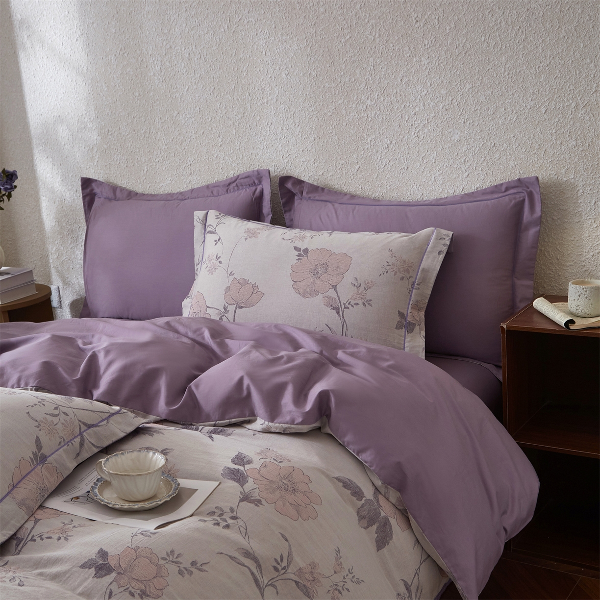 91家纺网 家纺一手货源 找家纺 曼秀琳家纺 2026新款全棉纯棉色织大提花四件套 兰横疏影-兰粉